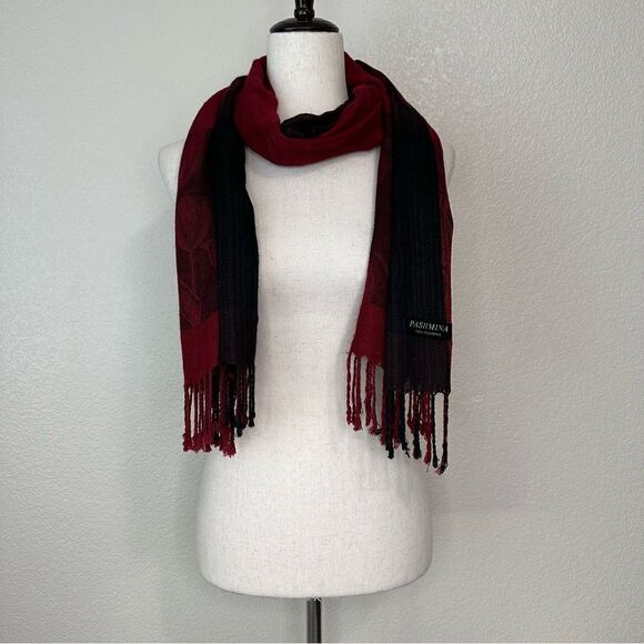 BUNDLE (2) 100% Pashmina Gray Burgundy Scarf - Picture 9 of 13